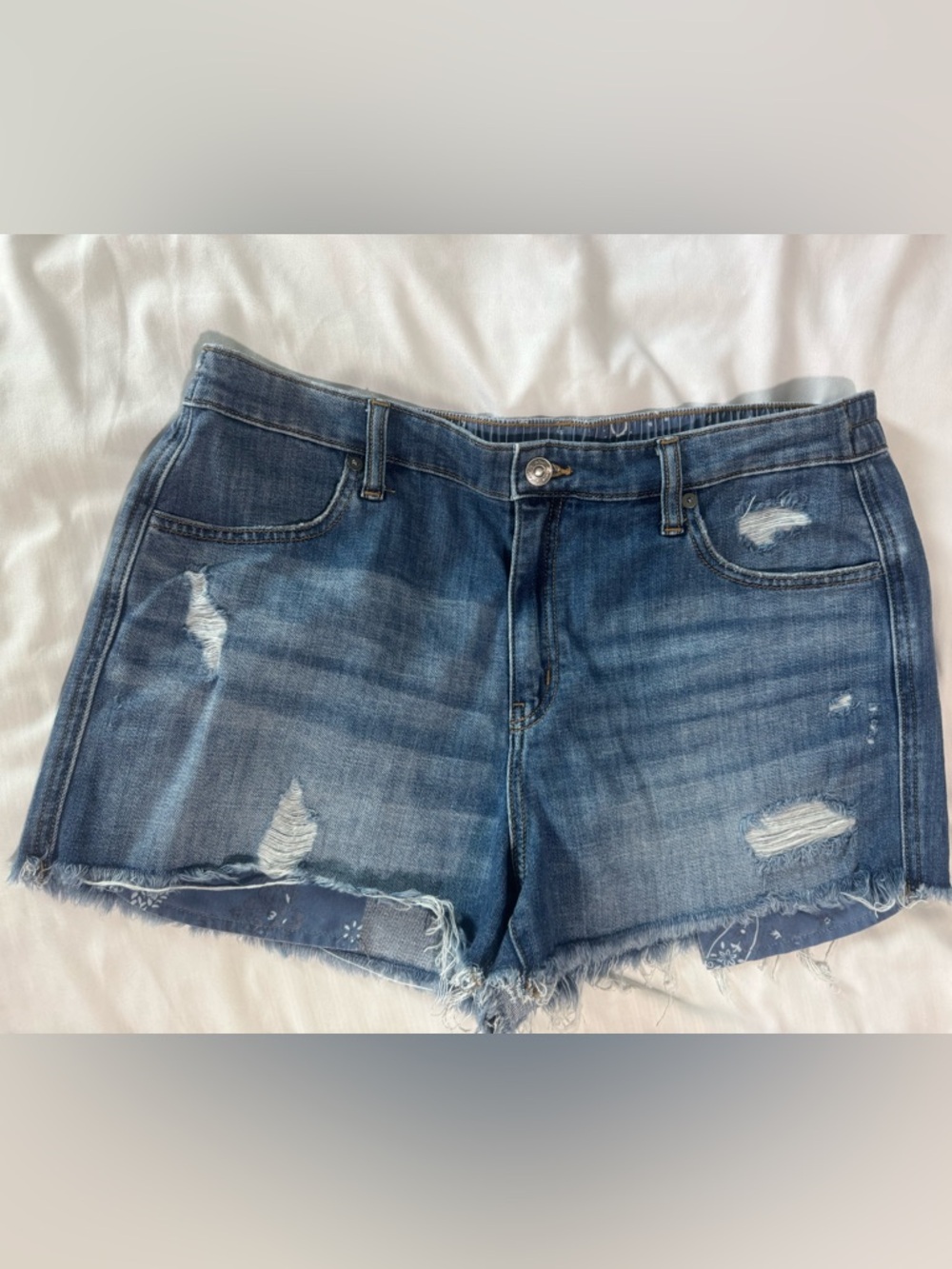 aerie Distressed Medium Blue Denim Shorts